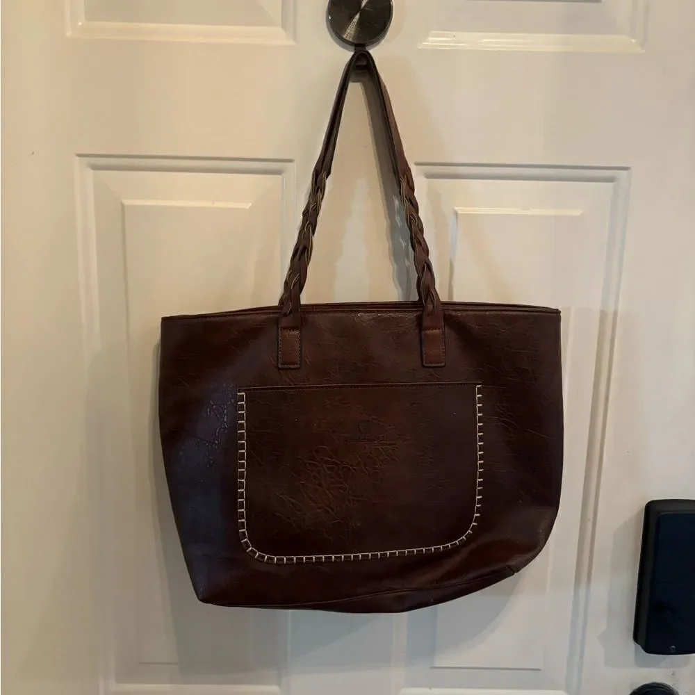 WEIMEIBAIGE LARGE BROWN FAUX LEATHER TOTE BAG